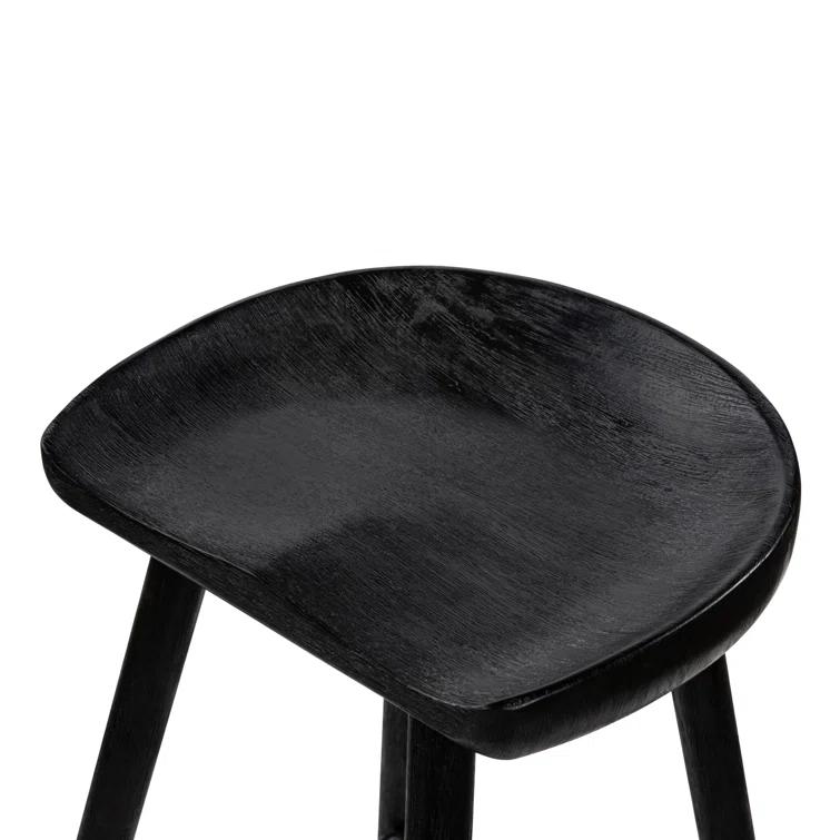 Contemporary Matte Black Solid Wood & Iron Bar Stool
