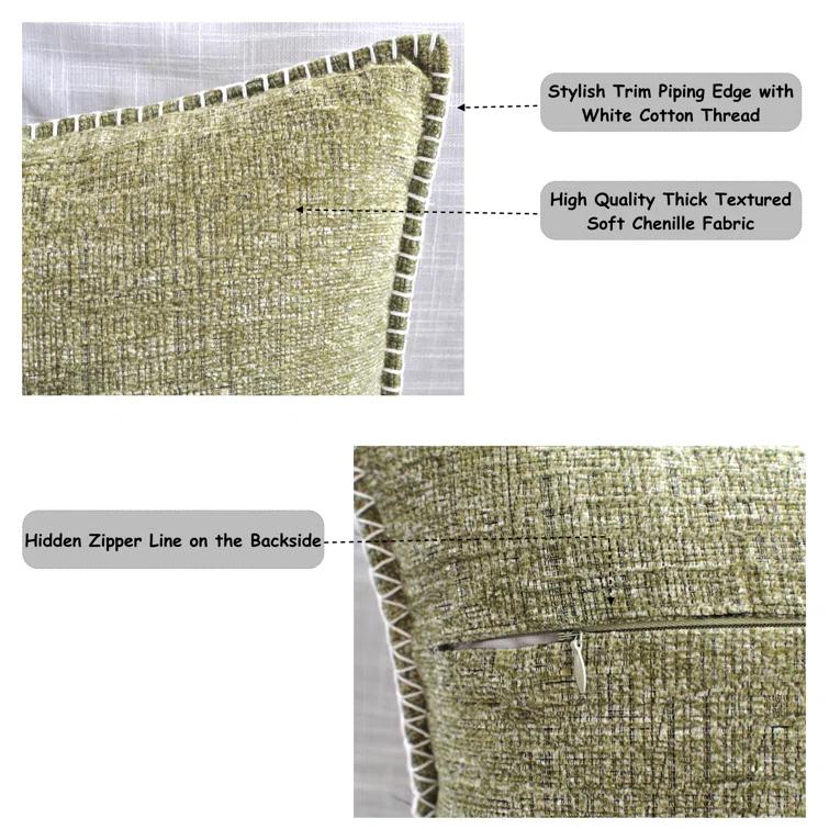 Oveesha Tassel Soft Chenille Throw Pillow Covers With Stitched Edge (Set of 2)
