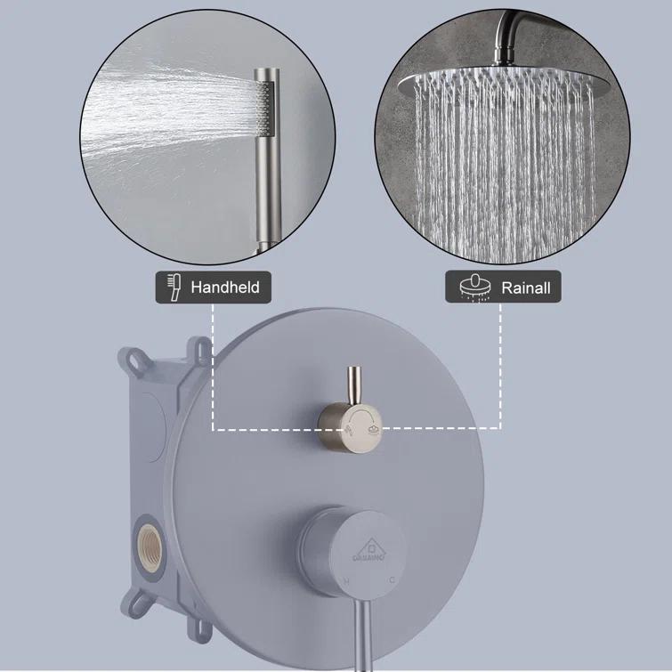 Pressure-Balanced Complete Shower System with 10-Inch Rain Shower Head, Handheld, Rough-in Valve