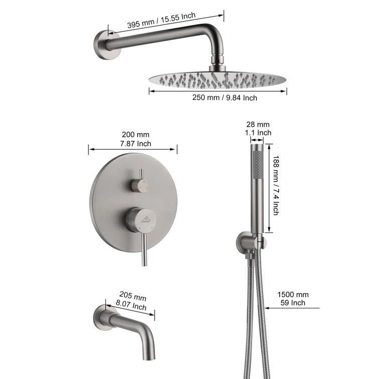 Pressure-Balanced Complete Shower System with 10-Inch Rain Shower Head, Handheld, Rough-in Valve