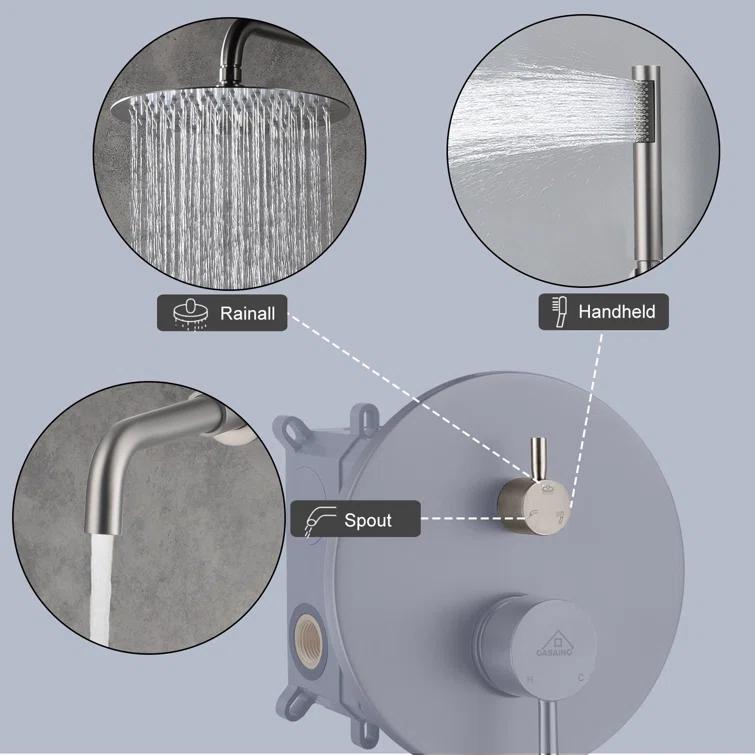 Pressure-Balanced Complete Shower System with 10-Inch Rain Shower Head, Handheld, Rough-in Valve