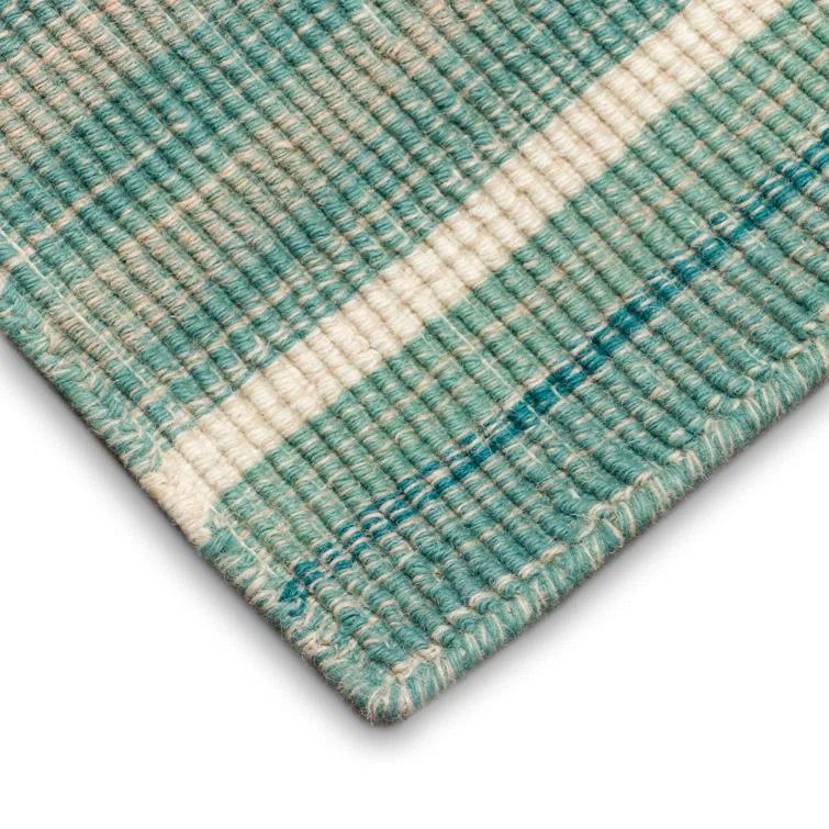Satsuma Striped Handmade Hand-Loomed Wool Aqua Area Rug