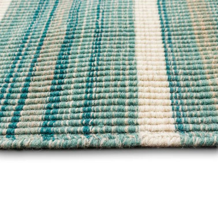 Satsuma Striped Handmade Hand-Loomed Wool Aqua Area Rug