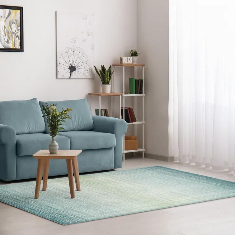 Myhre Ombre Handmade Hand-Loomed Wool Aqua Area Rug