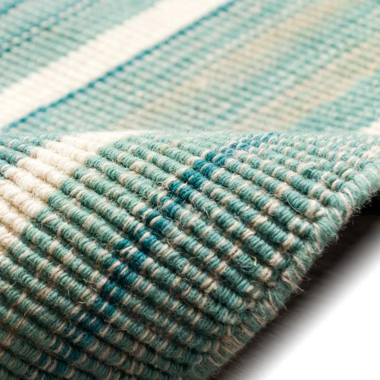 Satsuma Striped Handmade Hand-Loomed Wool Aqua Area Rug