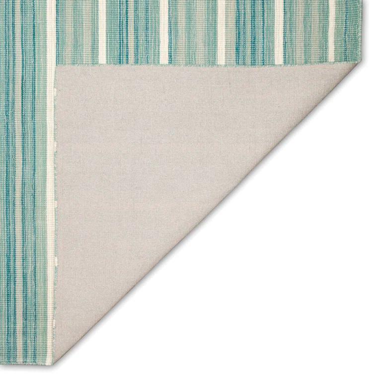 Satsuma Striped Handmade Hand-Loomed Wool Aqua Area Rug