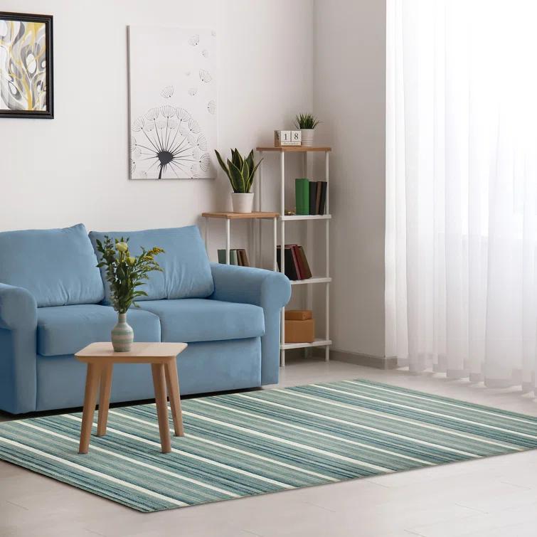 Satsuma Striped Handmade Hand-Loomed Wool Aqua Area Rug