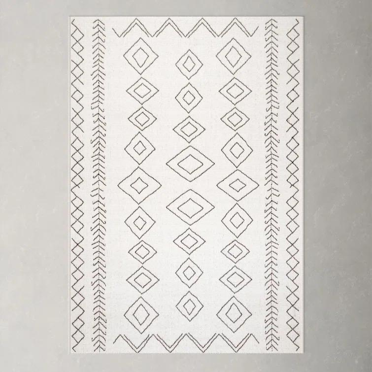 Ezri Diamond Indoor/Outdoor Area Rug for Living Room Patio Deck Front Porch Kitchen, Ivory/Dark Grey