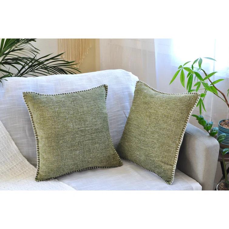 Oveesha Soft Chenille Throw Pillow Covers With Stitched Edge (Set of 2)