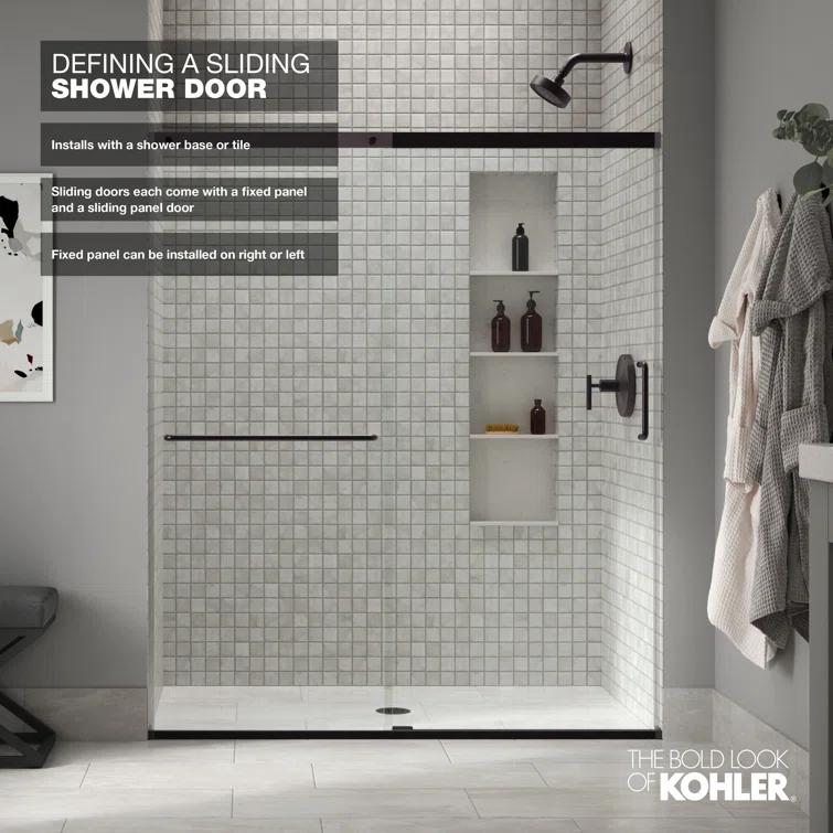 Elate Sliding Shower Door, 70-1/2-In H X 56-1/4 - 59-5/8-In W, With 1/4-In Thick Crystal Clear Glass