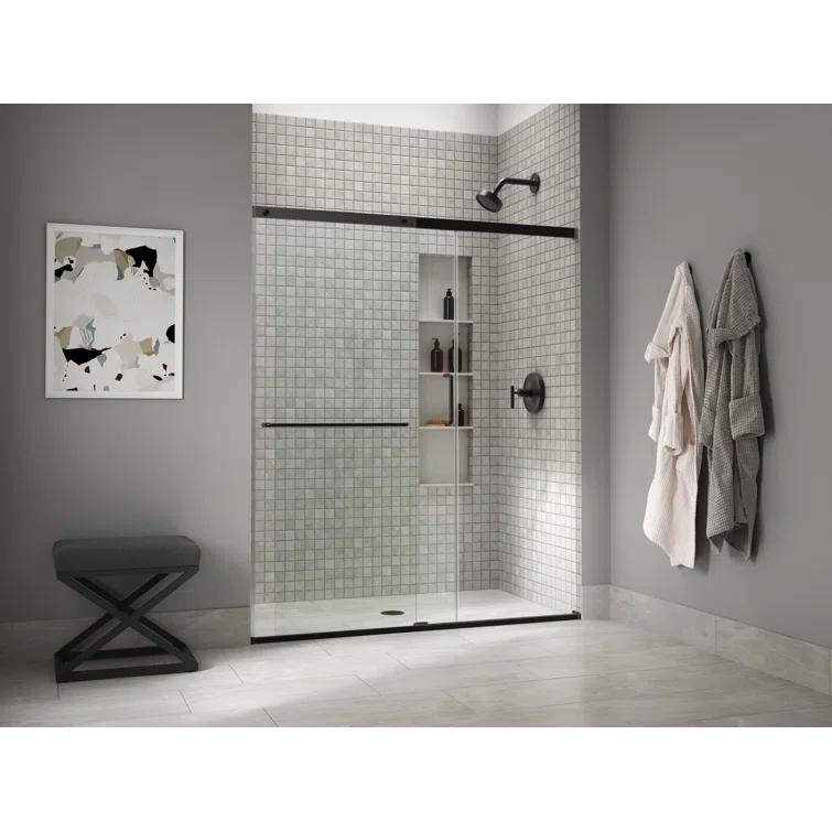 Elate Sliding Shower Door, 70-1/2-In H X 56-1/4 - 59-5/8-In W, With 1/4-In Thick Crystal Clear Glass