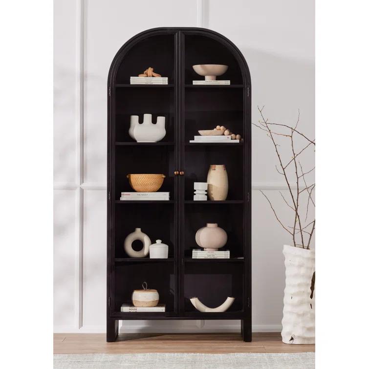 Breya Black Iron Arched Display Cabinet with Tempered Glass Doors