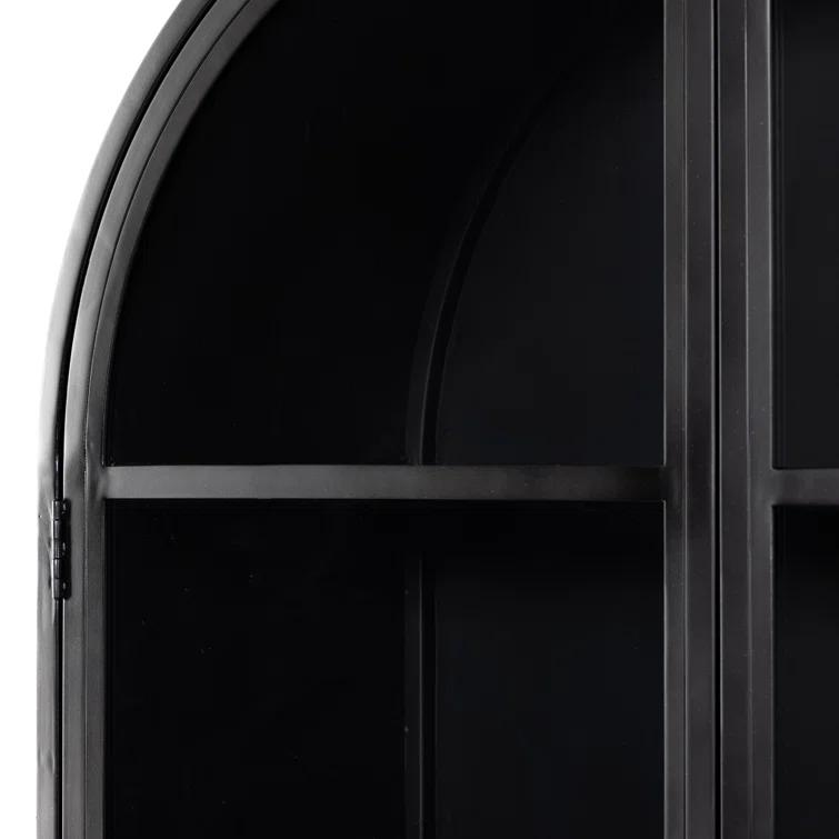 Breya Black Iron Arched Display Cabinet with Tempered Glass Doors