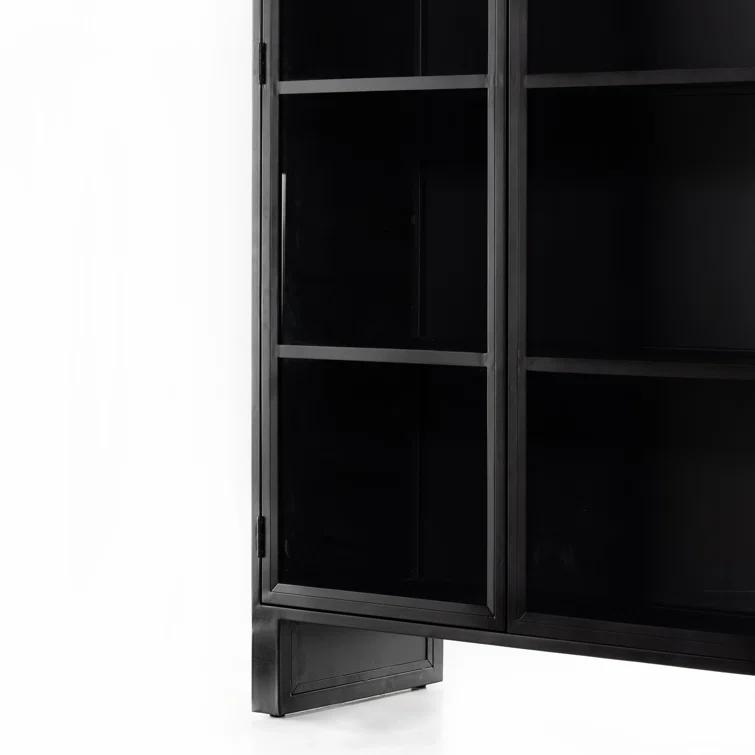 Breya Black Iron Arched Display Cabinet with Tempered Glass Doors