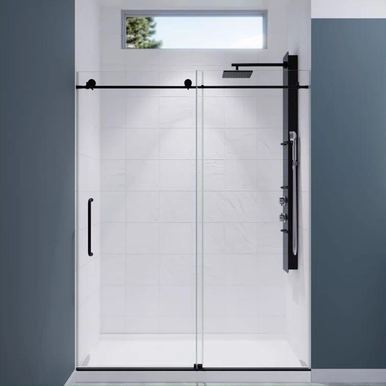 Leon 56"-60" W x 76" H Single Sliding Frameless Shower Door with Tsunami Guard