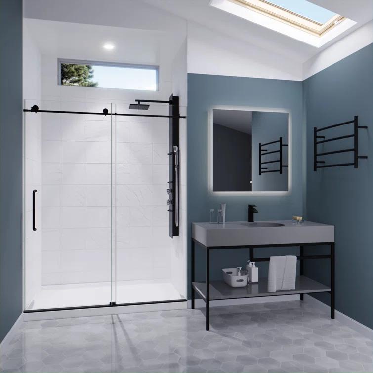 Leon 56"-60" W x 76" H Single Sliding Frameless Shower Door with Tsunami Guard