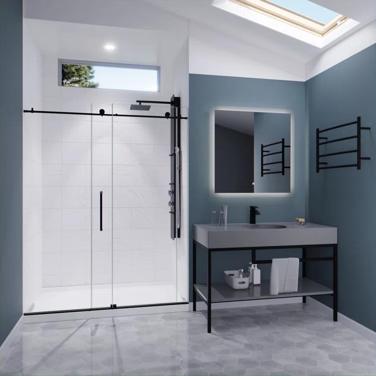 Leon 56"-60" W x 76" H Single Sliding Frameless Shower Door with Tsunami Guard