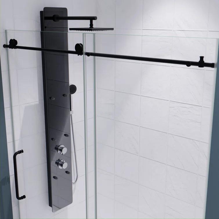Leon 56"-60" W x 76" H Single Sliding Frameless Shower Door with Tsunami Guard
