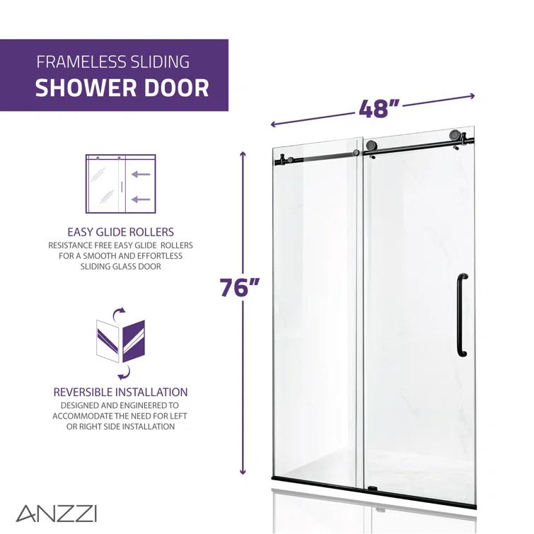 Madam Series 48" W x 76" H Single Sliding Semi-Frameless Shower Door
