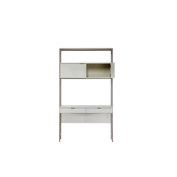 Ambrose Cream Oak and Champagne Gold Modular Wall Desk with Drawers