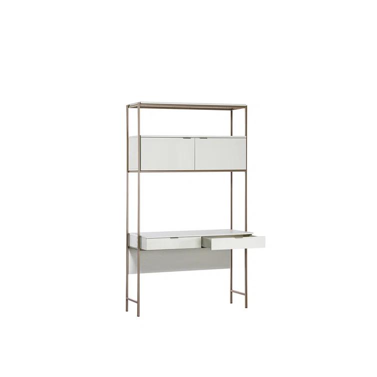 Ambrose Cream Oak and Champagne Gold Modular Wall Desk with Drawers