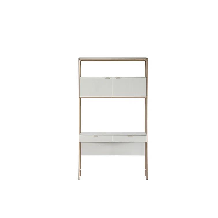 Ambrose Cream Oak and Champagne Gold Modular Wall Desk with Drawers