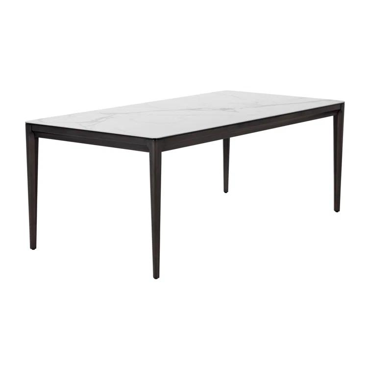Zenn White Ceramic and Grey Rubberwood 78'' Mid-Century Modern Dining Table