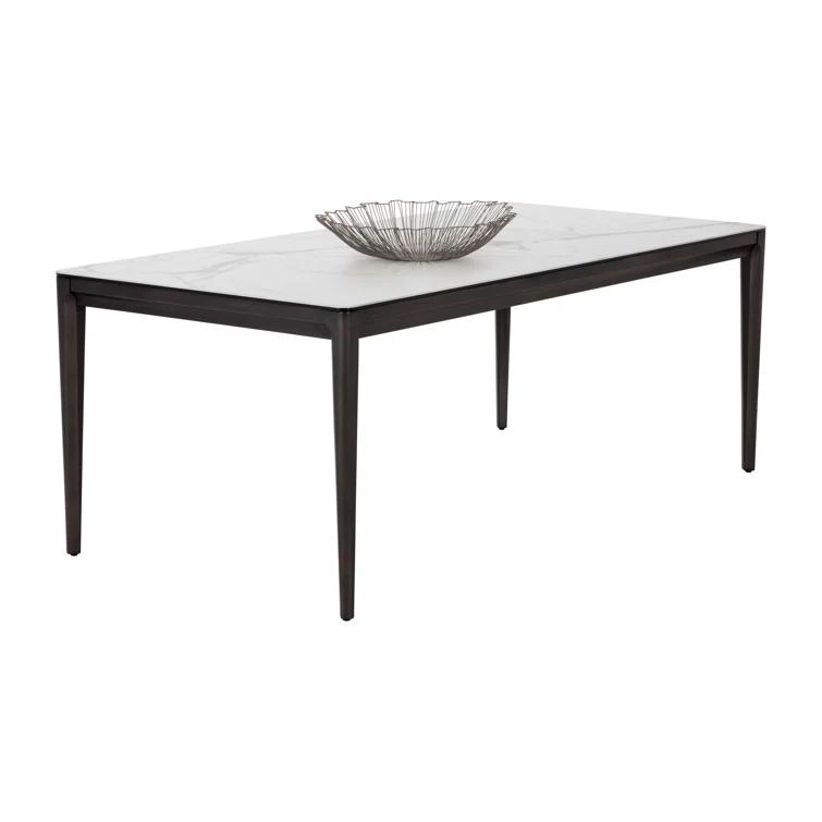 Zenn White Ceramic and Grey Rubberwood 78'' Mid-Century Modern Dining Table