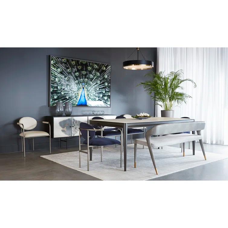 Zenn White Ceramic and Grey Rubberwood 78'' Mid-Century Modern Dining Table