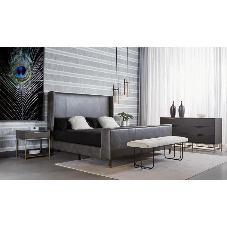 Maverick 55" Gray Upholstered Bench with Metal Legs
