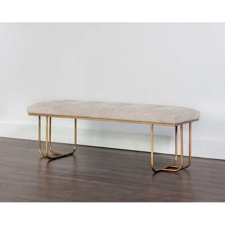 Maverick 55" Gray Upholstered Bench with Metal Legs