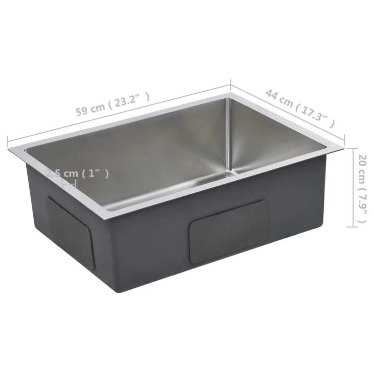 vidaXL Kitchen Sink with Strainer, Stainless Steel Top-Mount Sink, Fast Drainage, Anti-Corrosion