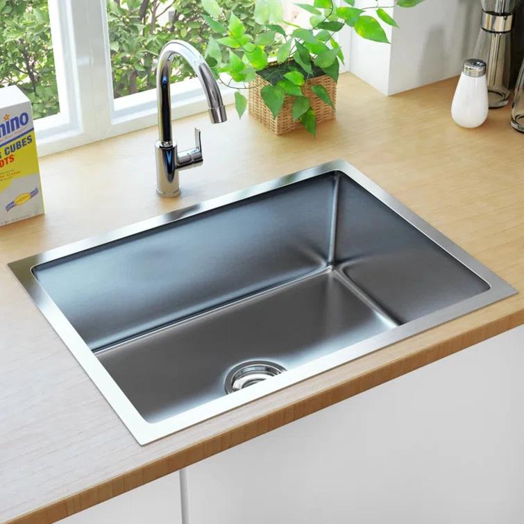 vidaXL Kitchen Sink with Strainer, Stainless Steel Top-Mount Sink, Fast Drainage, Anti-Corrosion