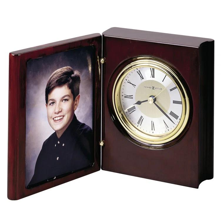 Howard Miller® Portrait Traditional Roman Numeral Quartz Movement / Crystal Tabletop Clock in Rosewood Hall/Polished Brass