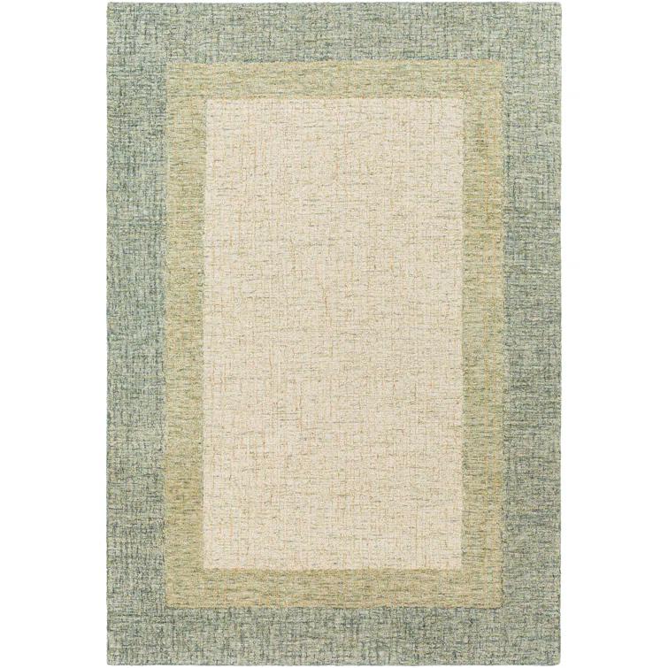 Handmade Tufted Wool Rectangular Area Rug in Green and Beige