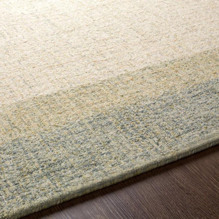 Handmade Tufted Wool Rectangular Area Rug in Green and Beige