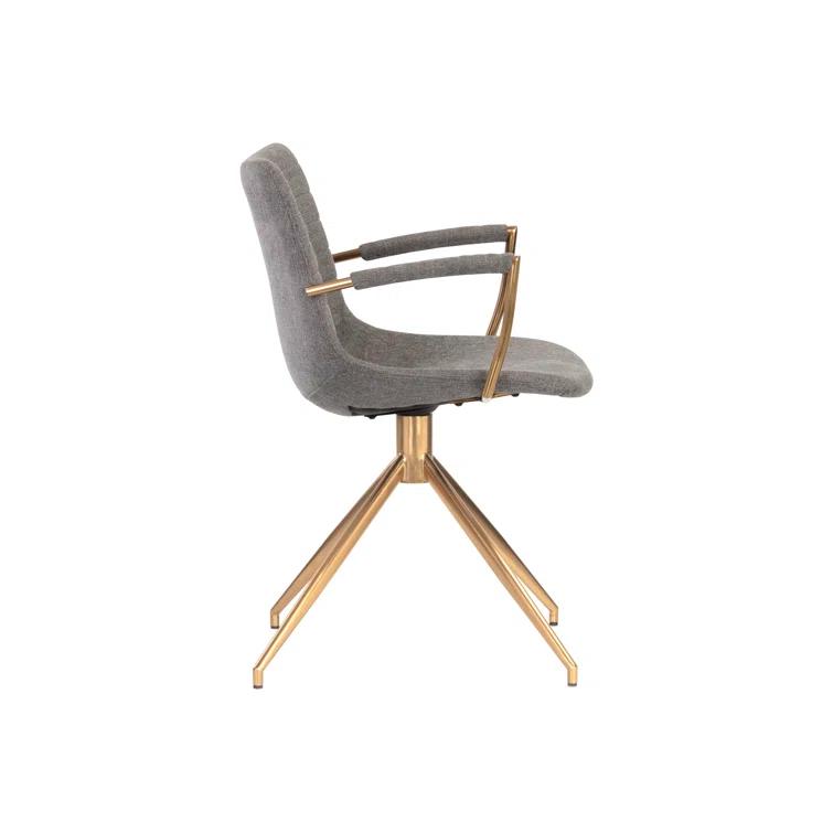 Belfast Koala Grey Upholstered Swivel Arm Chair with Gold Stainless Steel Legs