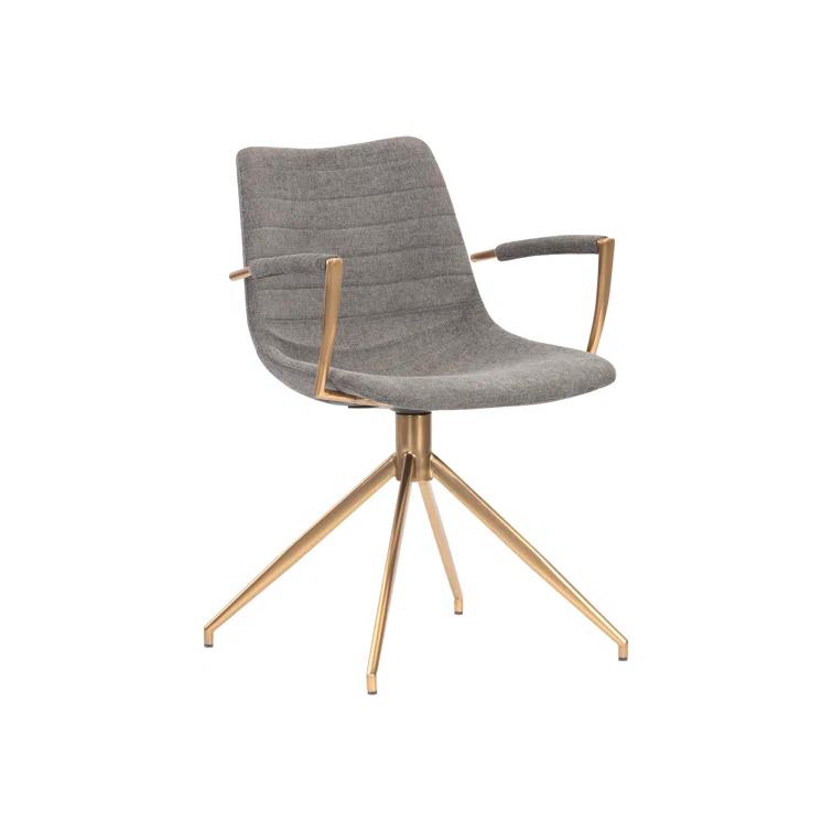 Belfast Koala Grey Upholstered Swivel Arm Chair with Gold Stainless Steel Legs
