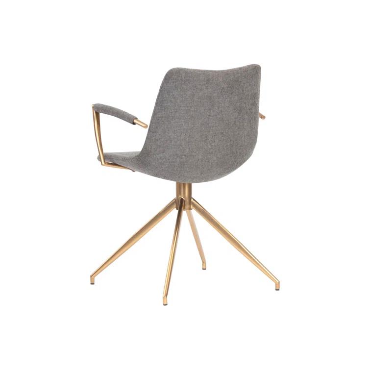 Belfast Koala Grey Upholstered Swivel Arm Chair with Gold Stainless Steel Legs