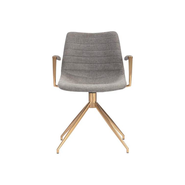 Belfast Koala Grey Upholstered Swivel Arm Chair with Gold Stainless Steel Legs