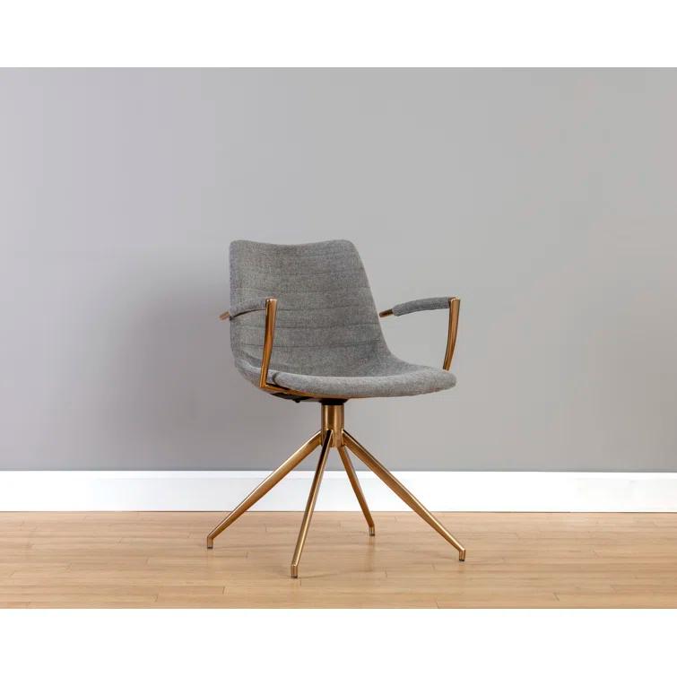 Belfast Koala Grey Upholstered Swivel Arm Chair with Gold Stainless Steel Legs