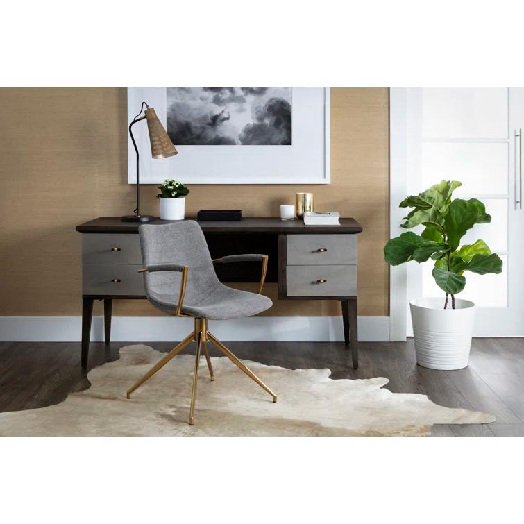 Belfast Koala Grey Upholstered Swivel Arm Chair with Gold Stainless Steel Legs