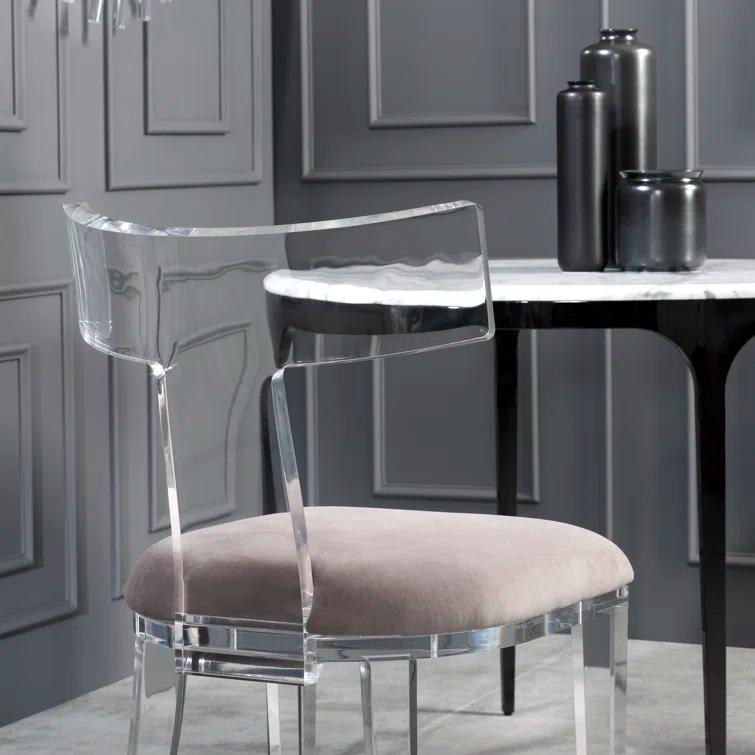 Tristan Velvet Upholstered Wingback Side Chair in Clear