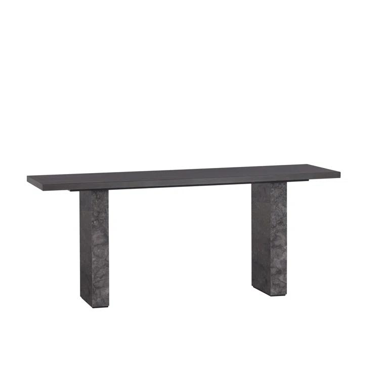 Gray Marble and Charcoal Oak Rectangular Console Table
