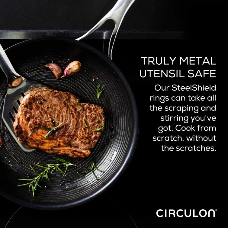 Circulon Clad Stainless Steel Frying Pans with Hybrid SteelShield, 2 Piece, Silver