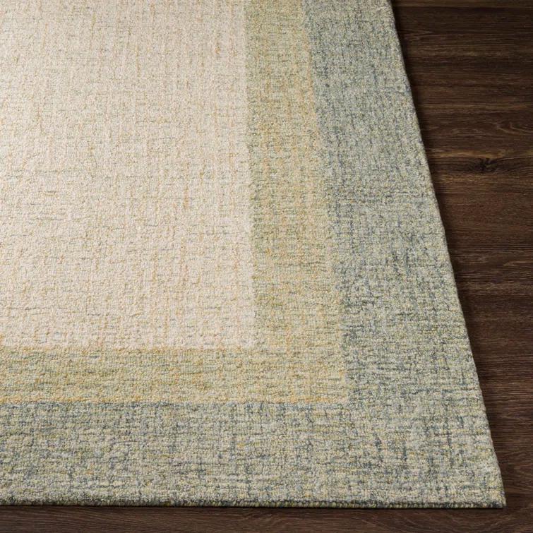 Handmade Tufted Wool Rectangular Area Rug in Green and Beige