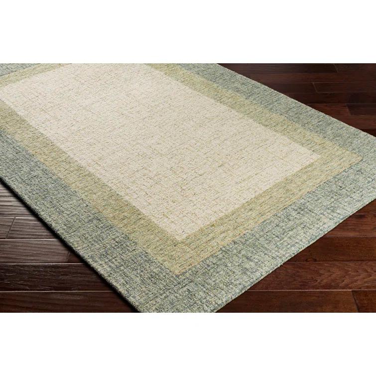 Handmade Tufted Wool Rectangular Area Rug in Green and Beige