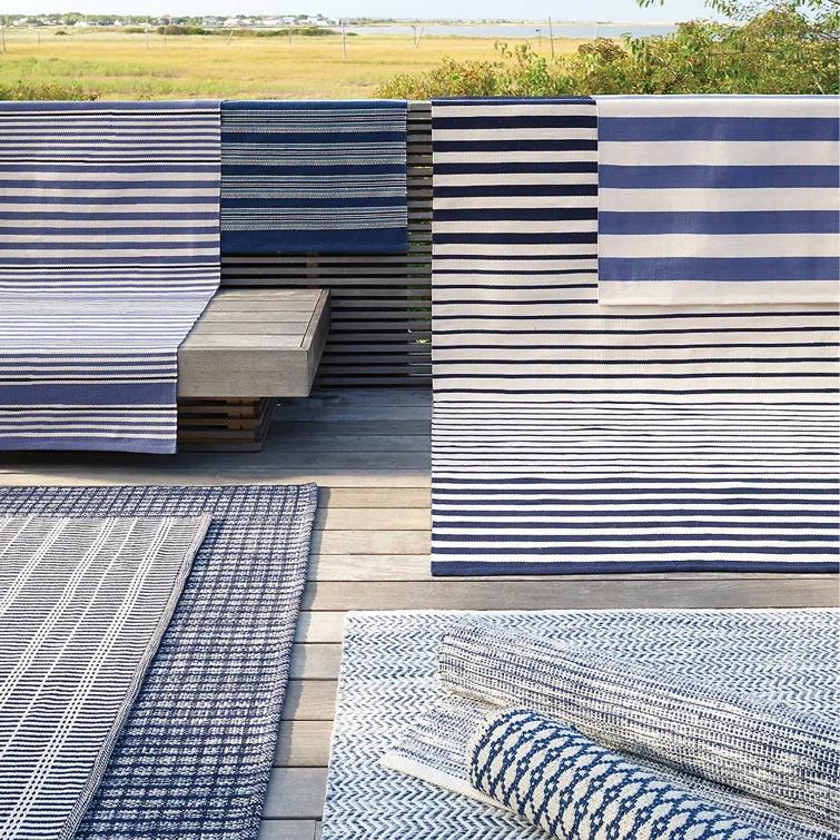 Rugby Stripe Denim Handwoven Indoor/Outdoor Rug