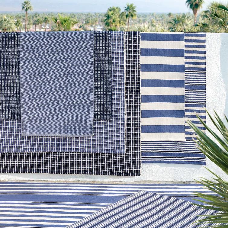 Rugby Stripe Denim Handwoven Indoor/Outdoor Rug