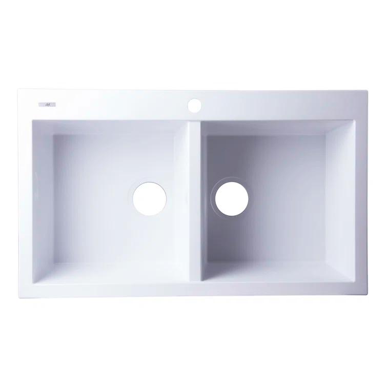 34'' L Drop-In Double Bowl Granite Kitchen Sink